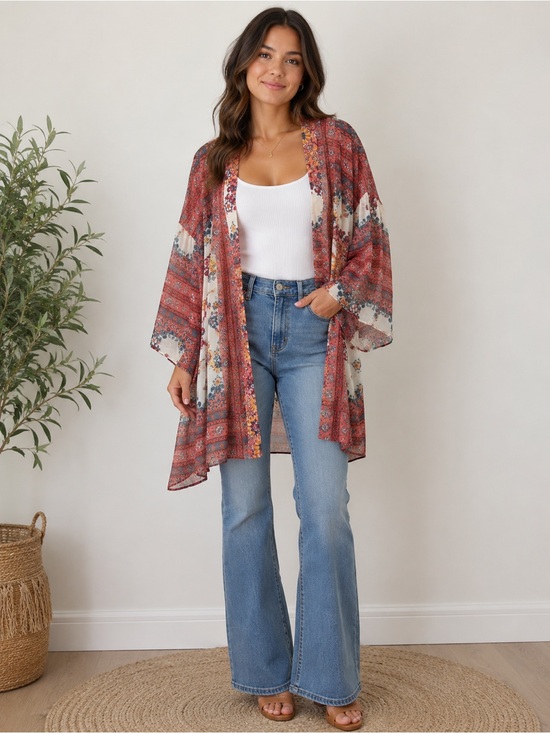 American Eagle Outfitters Jackets & Blazers - American Eagle Outfitters Rust and Cream Boho Floral Kimono